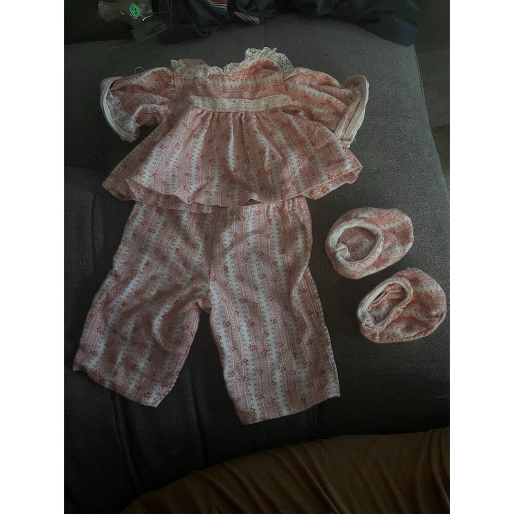 STRIPED FLANNEL PAJAMAS PJS outfit Booties Slippers CPK Cabbage Patch Kids Pink